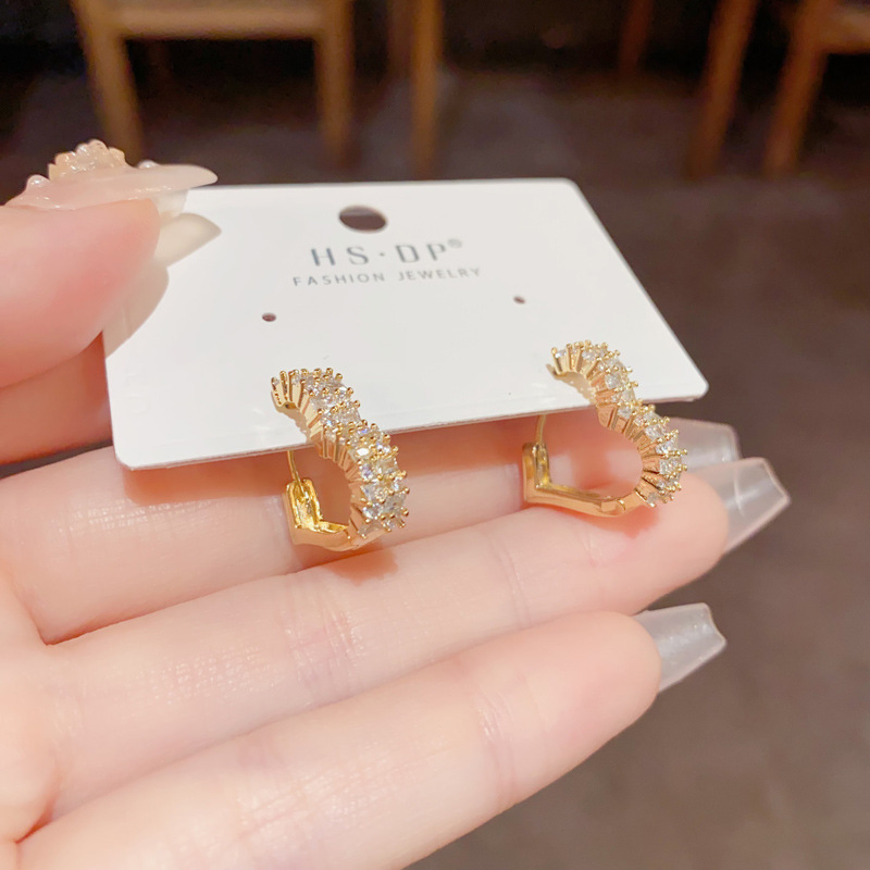 14K 큐빅 링 골드 하트귀걸이 화사한 볼드 데일리 이어링 - 상세 이미지 3