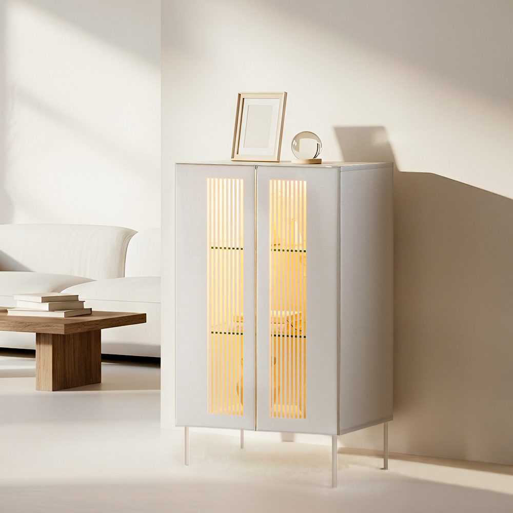 장인가구 무와 E0등급 하이그로시 티비 tv 다이 모던 슬림 높은 거실장 LED형 700 진열장, 아이보리