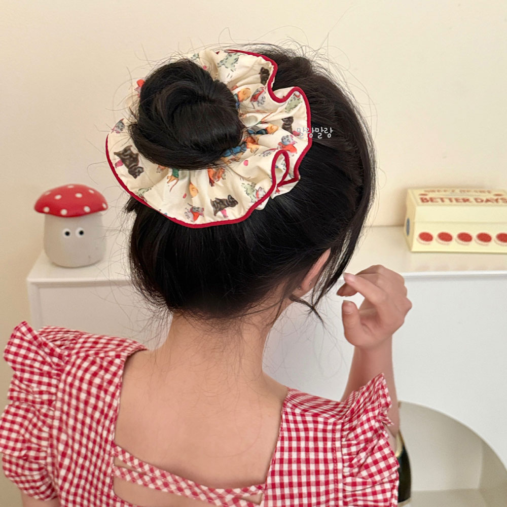 플라워 패턴 배색 곱창머리끈 예쁜 헤어슈슈 귀여운 스크런치 데일리 곱창밴드 - 상세 이미지 3