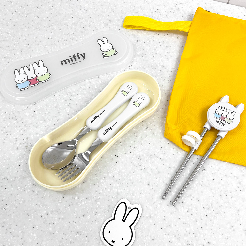 키친유 화이트미피 스텐 304 스푼 포크 젓가락 케이스 세트 유아 수저 아동 유치원 숟가락 - 메인 이미지