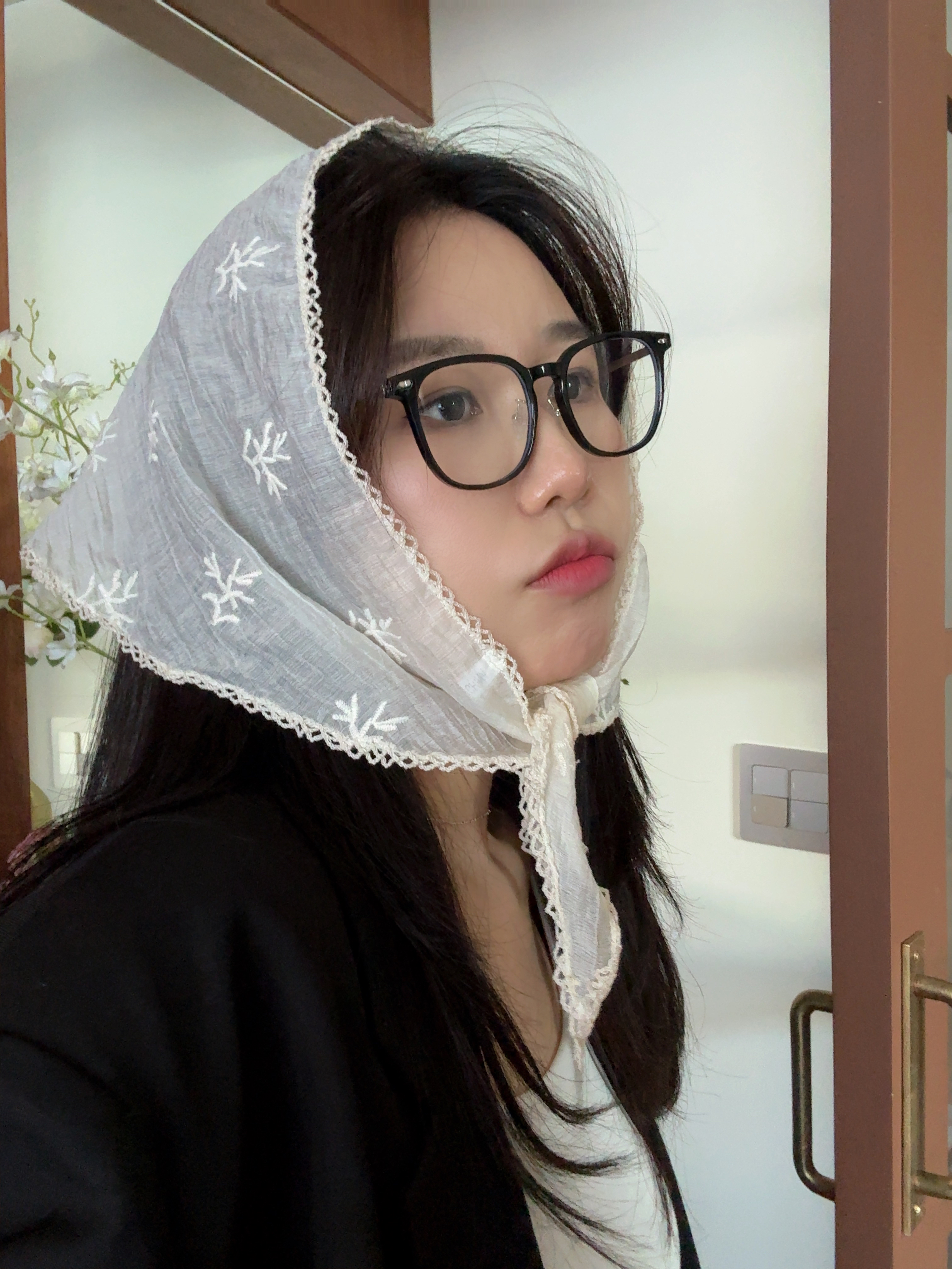빈티지 자수 레이스 보넷 삼각 반다나 머리 헤어 휴양지 두건 스카프 커치프 - 상품 이미지