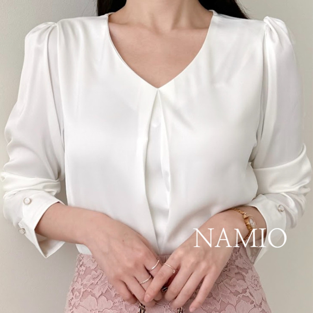 면접용블라우스 결혼식 흰색 노카라 가을 하객 블라우스