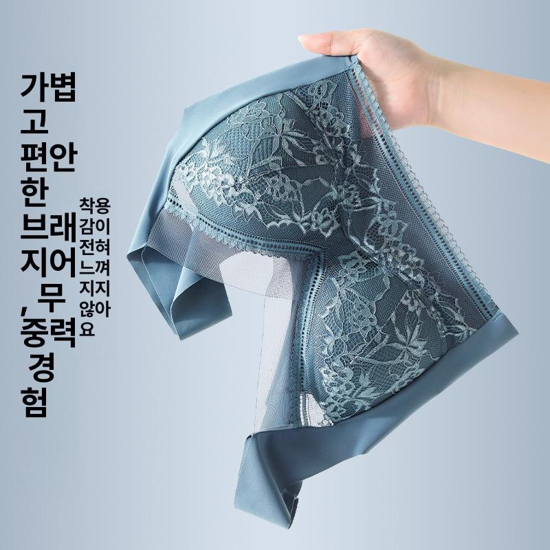 대형 레이스 노와이어 브라 편안한 큰컵 여름 여성 속옷 먹색 - 상세 이미지 2