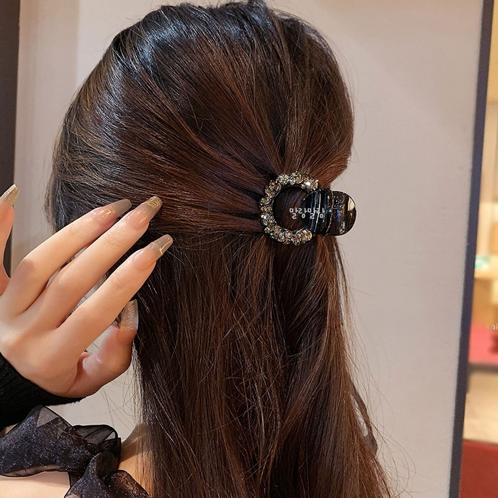 블랙 써클 심플 큐빅머리삔 반묶음 헤어핀 가벼운집게핀