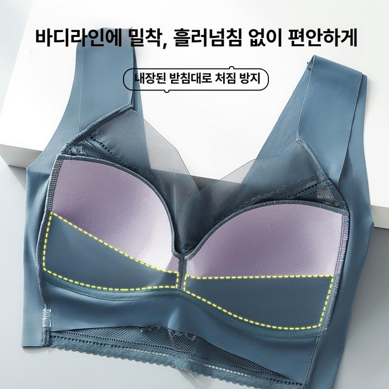 대형 레이스 노와이어 브라 편안한 큰컵 여름 여성 속옷 먹색 - 상세 이미지 3