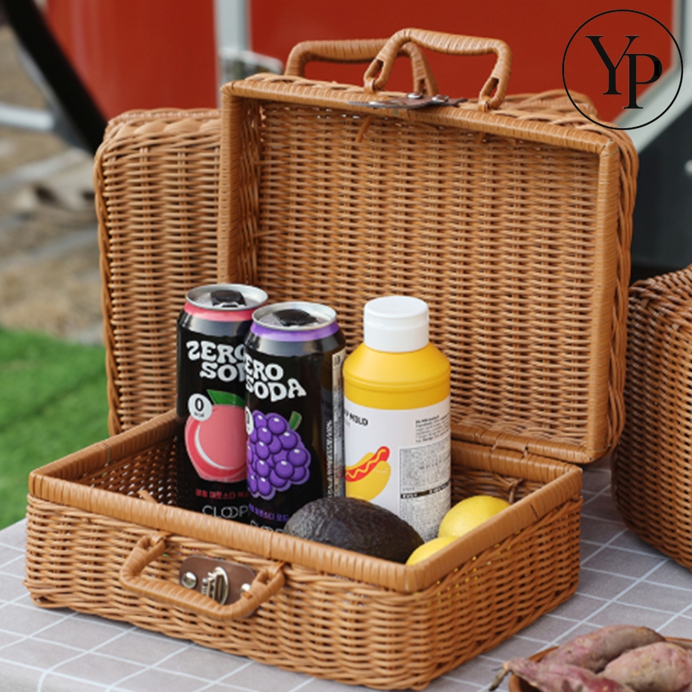 라탄 피크닉 소풍 가방 수납 패브릭 야외 캠핑 바캉스 바스켓