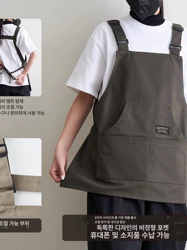 멜빵 앞치마 숏 롱 방수 공방 작업용 서점 카페 식당 카키 짧은 방수 - 상세 이미지 3