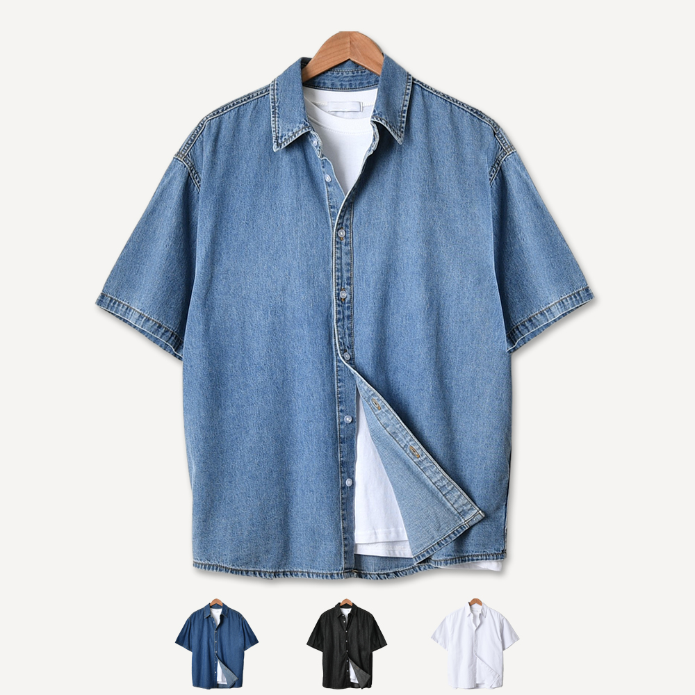 남자 청남방 반팔 셔츠 여름 빅사이즈 데님 블랙 블루 남방