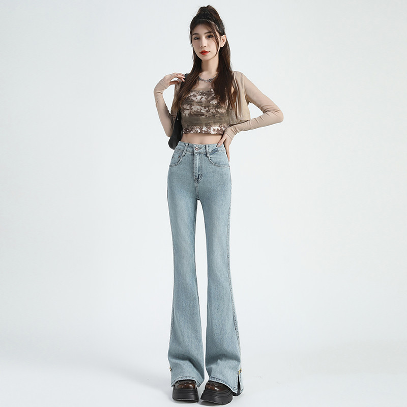봄 여름 여성 Y2K 롱다리 하이웨스트 슬림핏 부츠컷 청바지 밑단트임 기장선택 나팔바지 37878 - 상품 이미지