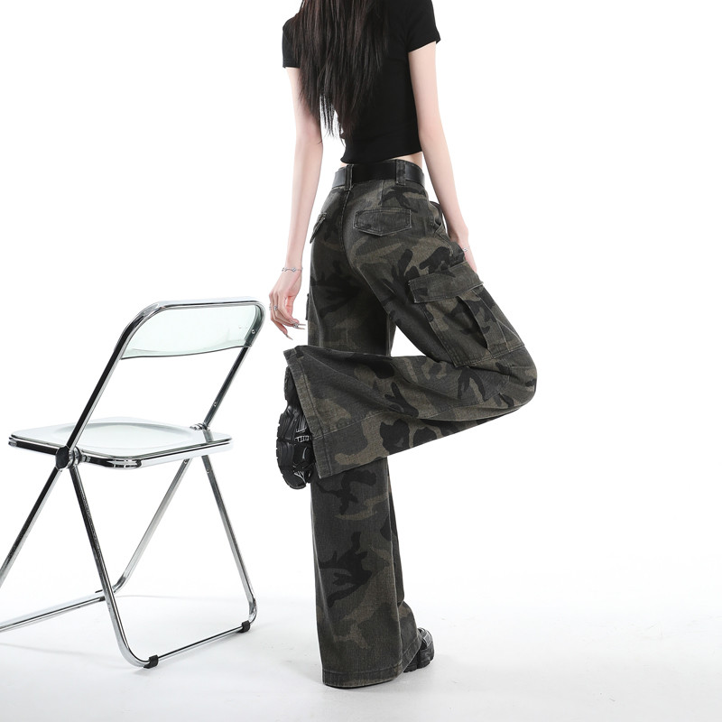 봄 여름 여성 Y2K 스트릿 하이웨스트 카모 카고팬츠 루즈핏 맥시 와이드 롱팬츠 기장선택 6233 - 상세 이미지 3