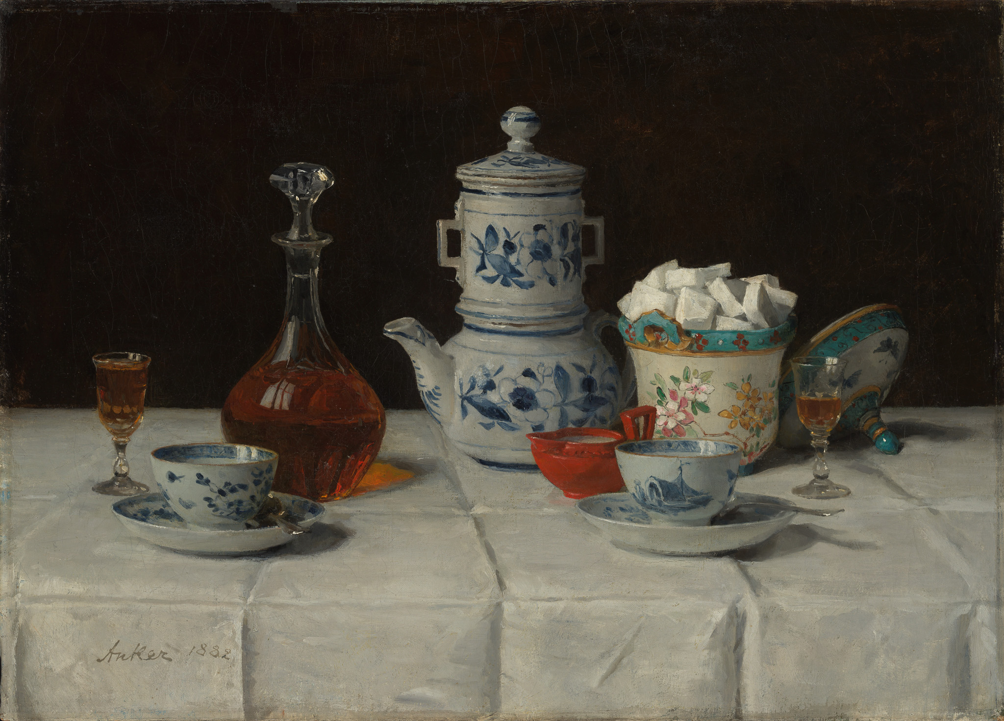 Still life with coffee setting and cognac bottle 캔버스액자 앙커 - 상품 이미지