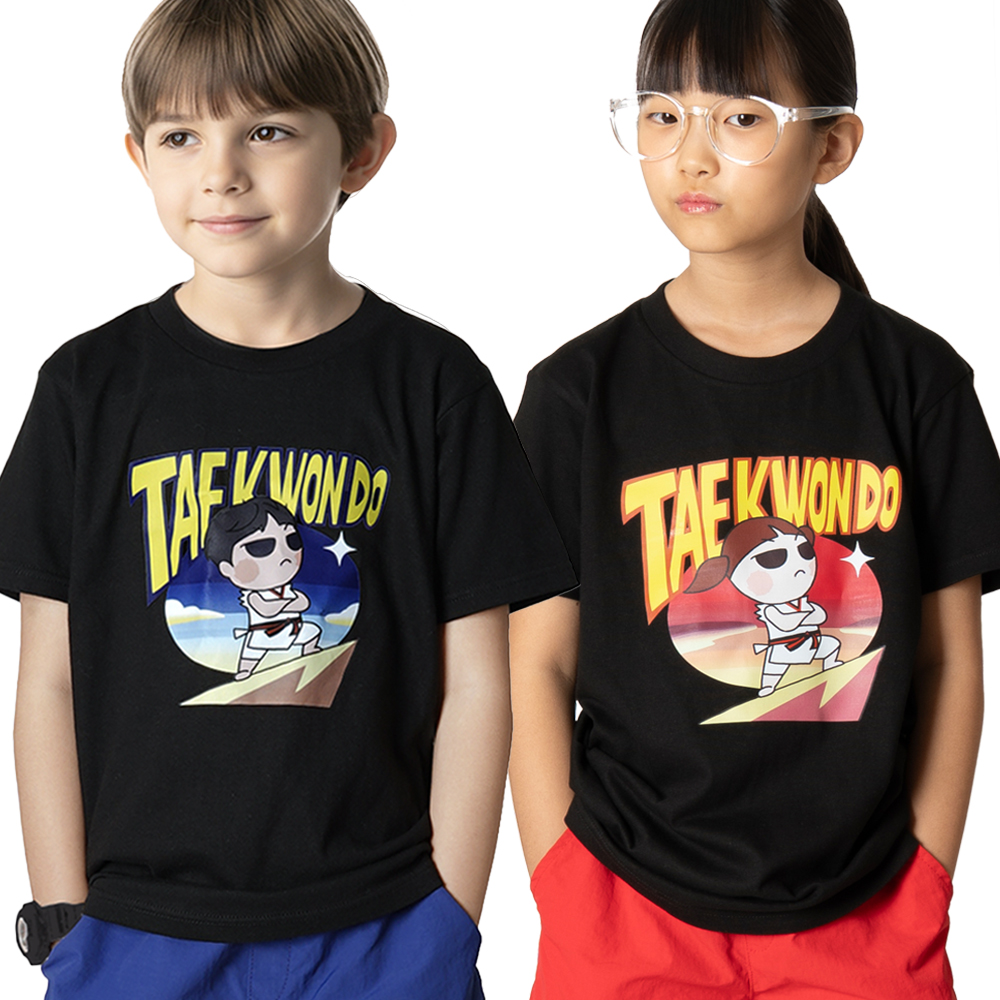 모란즈 면 태권키즈 블랙 티셔츠 여름 남아 여아