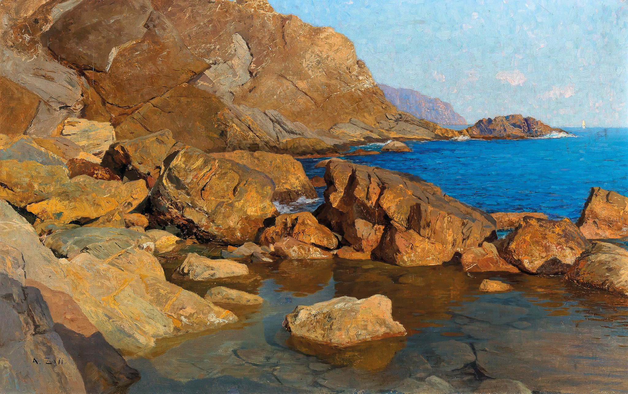 Felsige Küste bei Nervi in Abendsonne 캔버스액자 조프 - 메인 이미지