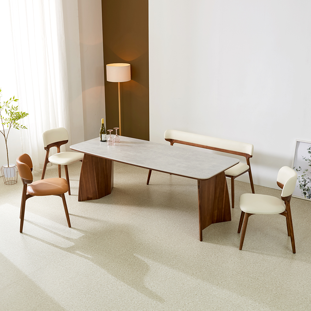 페라모 스쿠 양면 포세린 세라믹 6인용 식탁 테이블 세트 의자3 벤치1, 2000mm