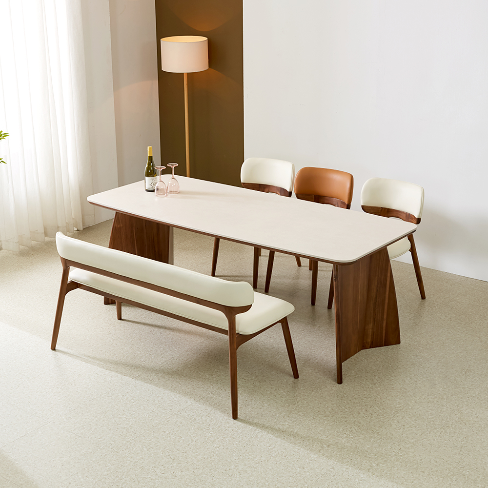 페라모 스쿠 양면 포세린 세라믹 6인용 식탁 테이블 세트 의자3 벤치1, 2000mm