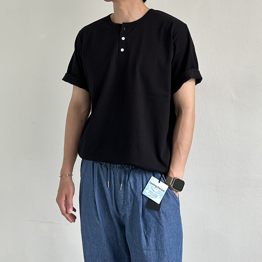 피케 티셔츠 머슬핏 헨리넥 반팔 분또 스판 남자 반팔티 - 상세 이미지 3