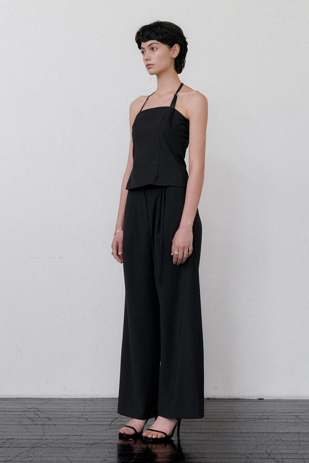 Summer Wool Belted Semi-wide Trouser Black - 상세 이미지 2