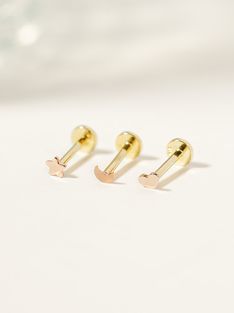 [0.8mm]14K 인터널 초 미니 하트 별 달 라블렛 피어싱 귀걸이 - 상세 이미지 2