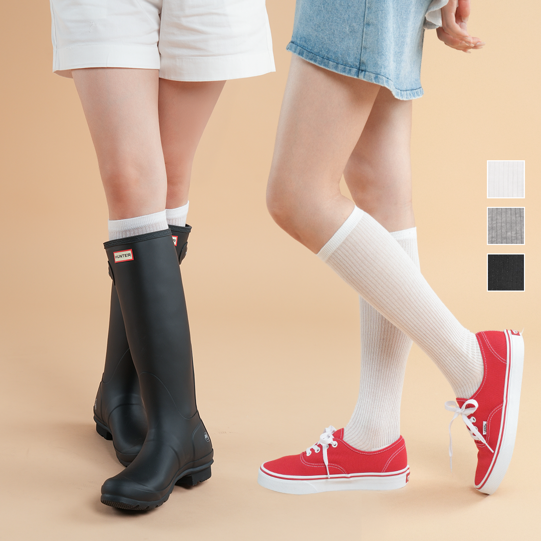 3켤레 시스루 골지 니삭스 레인부츠 얇은 면 긴목 롱 루즈핏 무압박 스타킹 양말