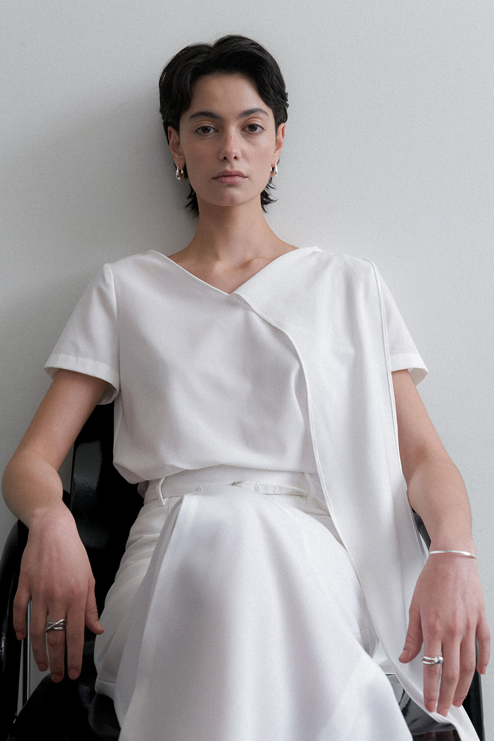 Summer Long Scarf Blouse White - 메인 이미지
