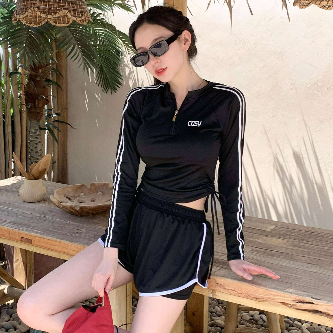 비치웨어 여성 래쉬가드세트 집업 긴팔 래쉬가드 세트 크롭