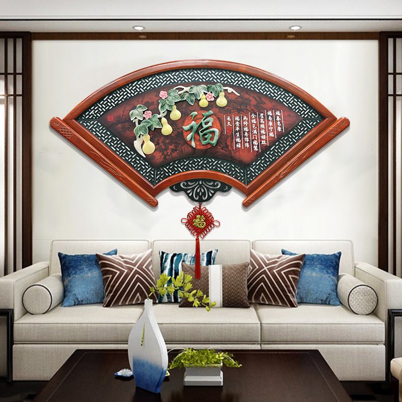 중식당 벽장식 부채꼴 전통문양 그림 액자 인테리어 소품 A 120cmx60cm - 메인 이미지