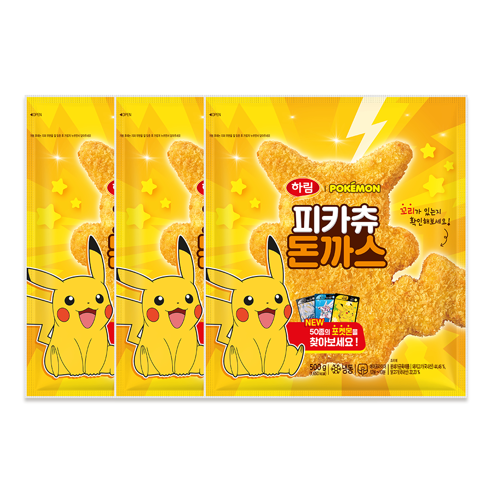 하림 포켓몬 피카츄 돈까스 500g, 3개