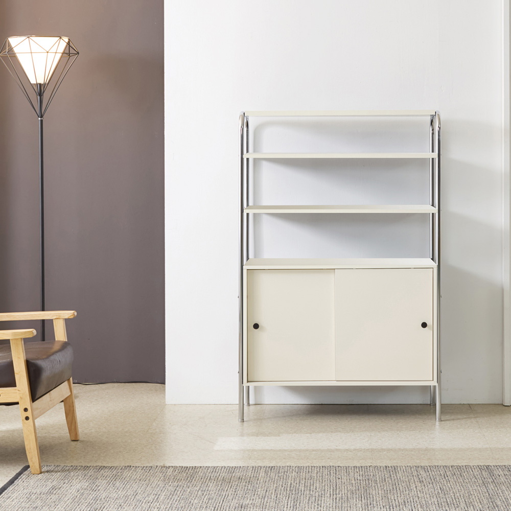 오누 슬라이딩 미드센츄리 모듈 다용도 슬라이드 수납선반장 850x385x1300mm, 5단, 화이트 - 상세 이미지 4