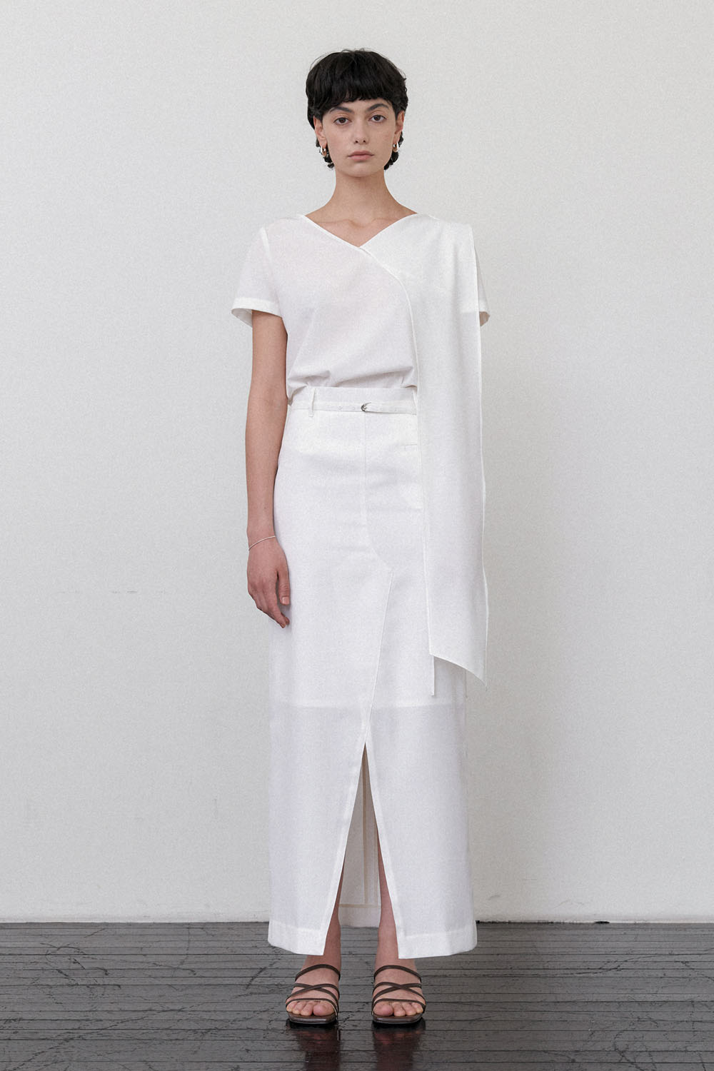 Summer Long Scarf Blouse White - 상세 이미지 3