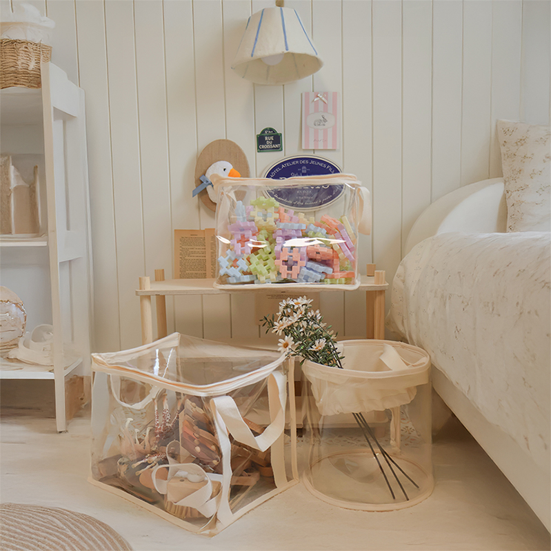 아오라 사각 TPU 투명 장난감 정리함 바구니 수납함 아기 인형 책 보관함 박스 M