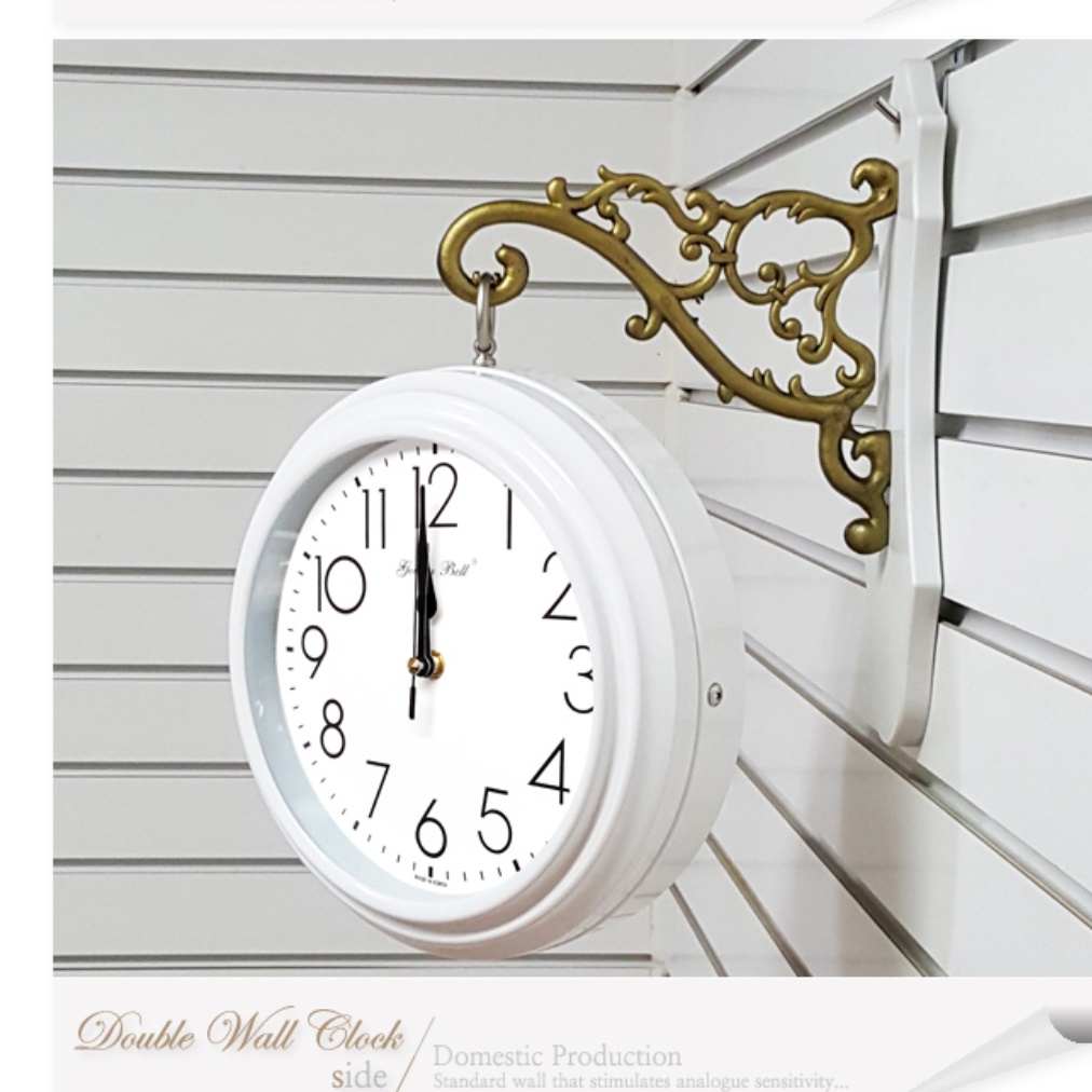 화이트 벽걸이양면시계 무소음무브먼트 고급형 건전지 시계 명품 벽시계 코너 원형 엔틱