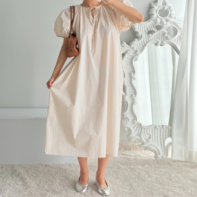 오버핏 바스락 나들이 롱 퍼프 반팔 빅사이즈 투웨이 임산부 원피스