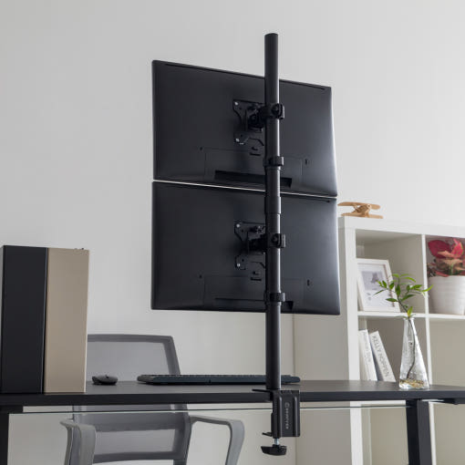 마운트뷰 수직 듀얼 모니터암 설치 이미지