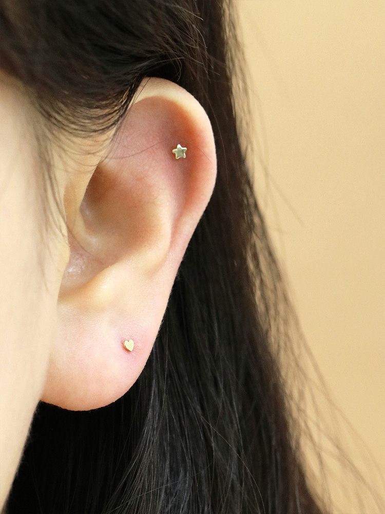 [0.8mm]14K 인터널 초 미니 하트 별 달 라블렛 피어싱 귀걸이 - 상세 이미지 5