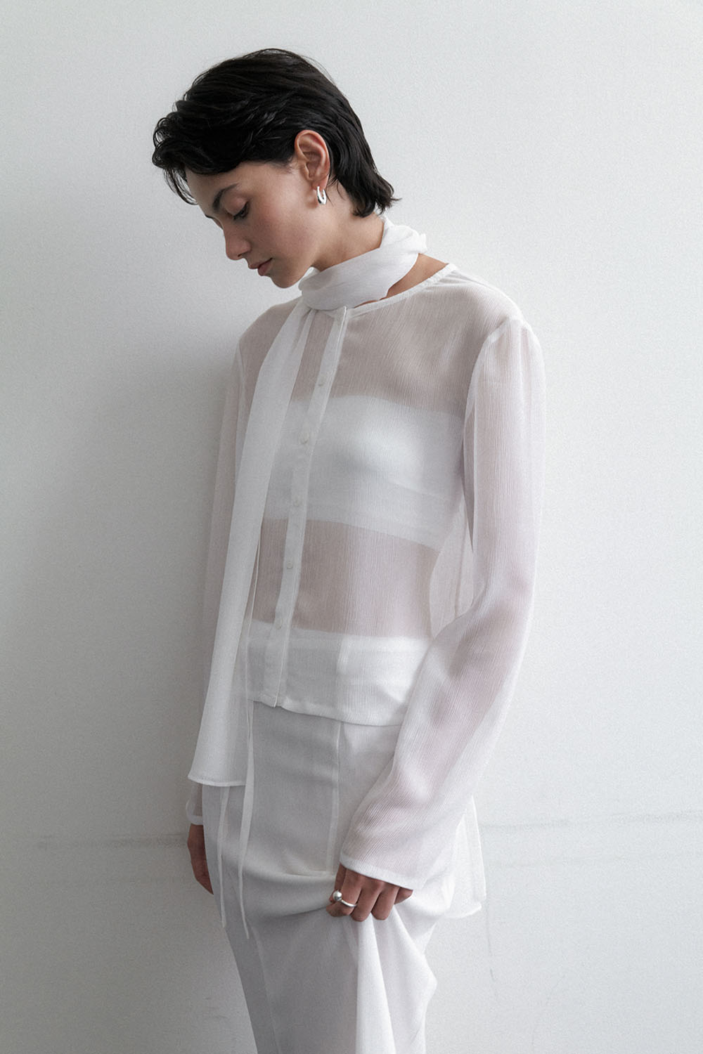 Summer Crepe Sheer Long Skirt White - 상세 이미지 2