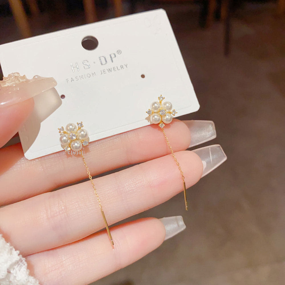 큐빅 진주 볼 태슬 술 이어링 화려한 14K 롱귀걸이 이미지 7