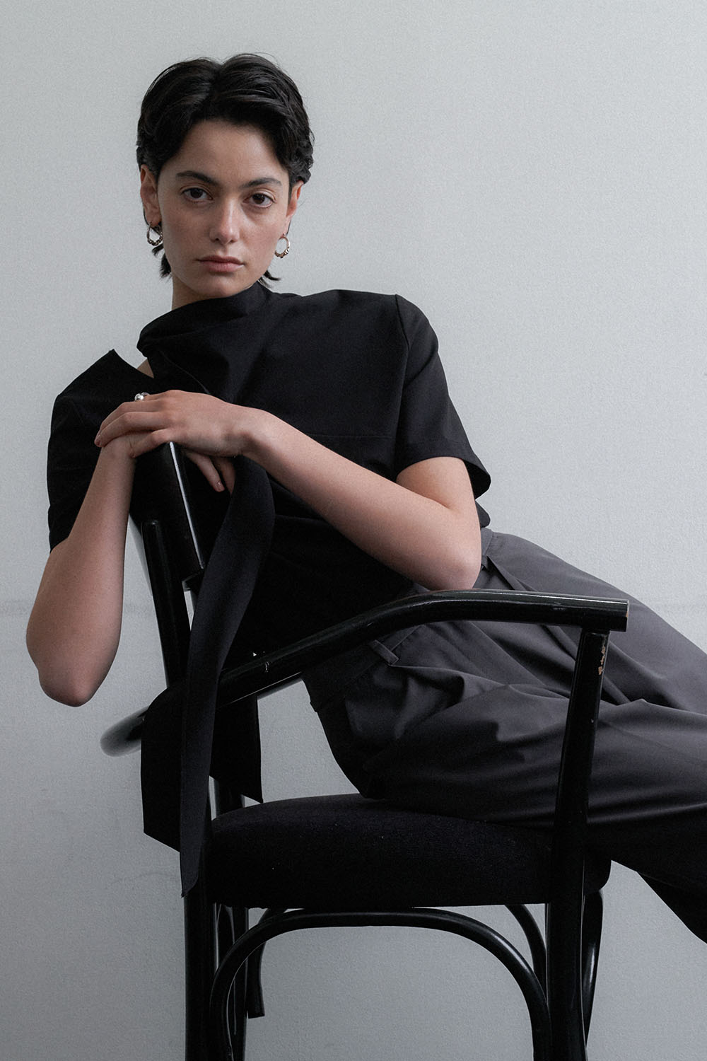 Summer Long Scarf Blouse Black - 상세 이미지 3