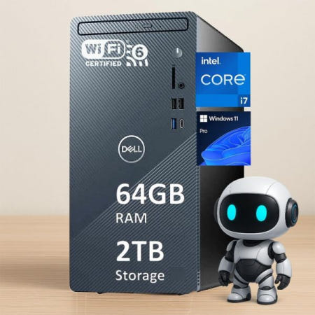 [해외]DELL 인스피론 타워 비즈니스 데스크톱 컴퓨터 PC - 인텔 12코어 i7 프로세서 64GB DDR4 SSD RAM 2TB 복합 스토리지 UHD 그래픽 Wi-Fi 6 DV