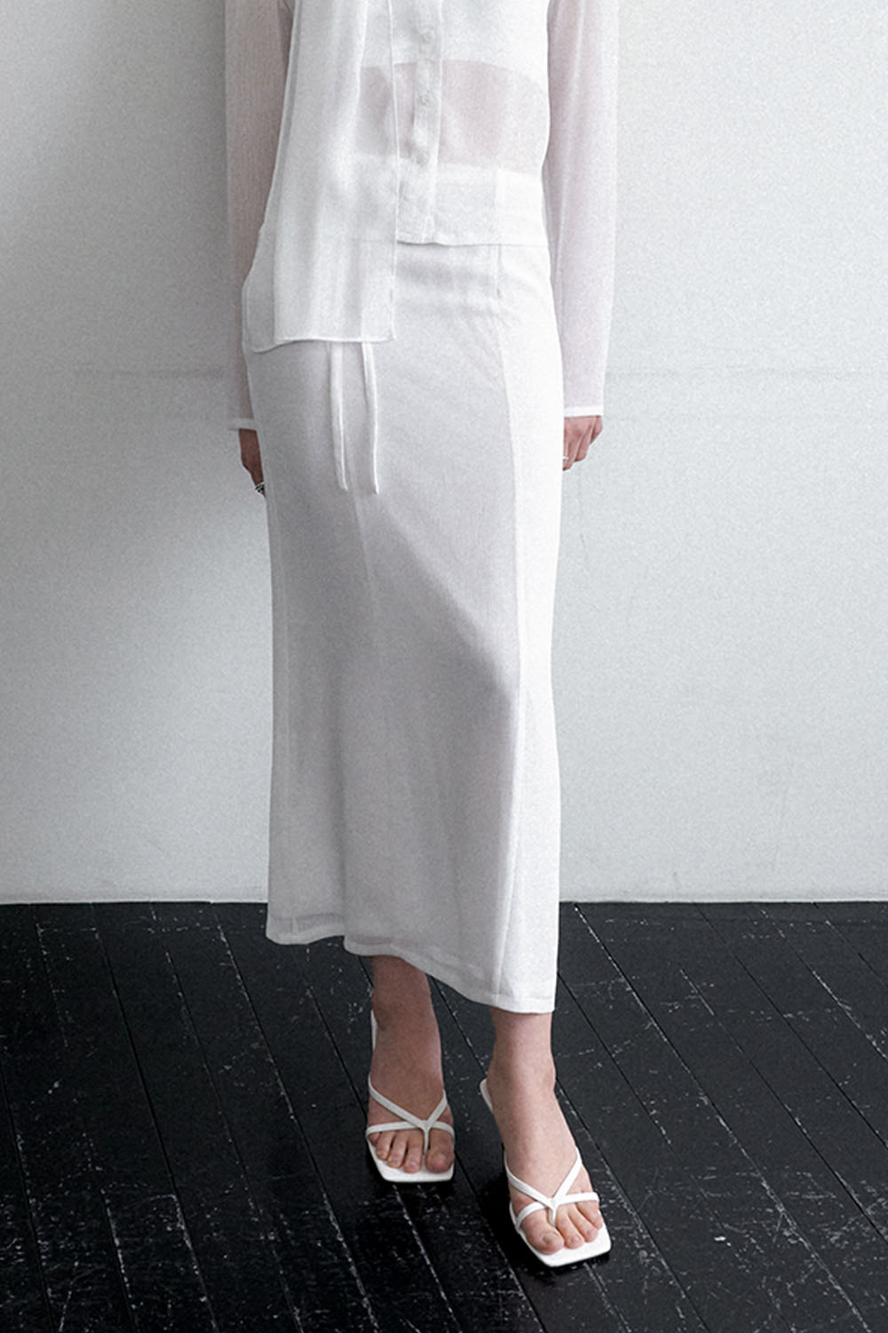 Summer Crepe Sheer Long Skirt White - 메인 이미지