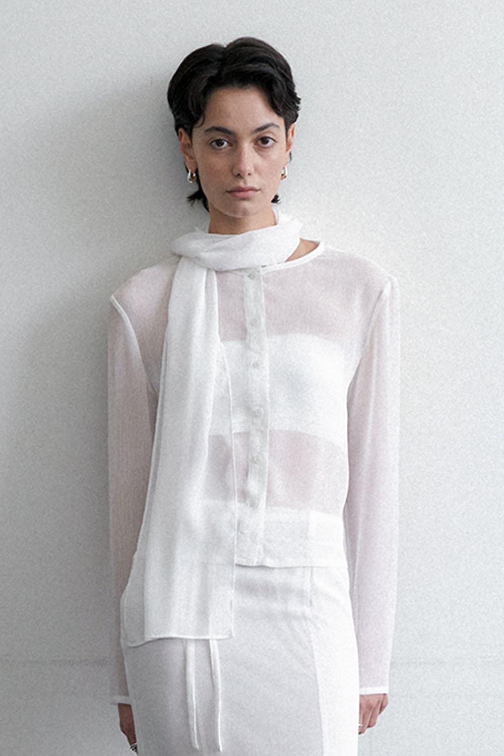 Summer Crepe Sheer Shawl Cardigan White - 메인 이미지