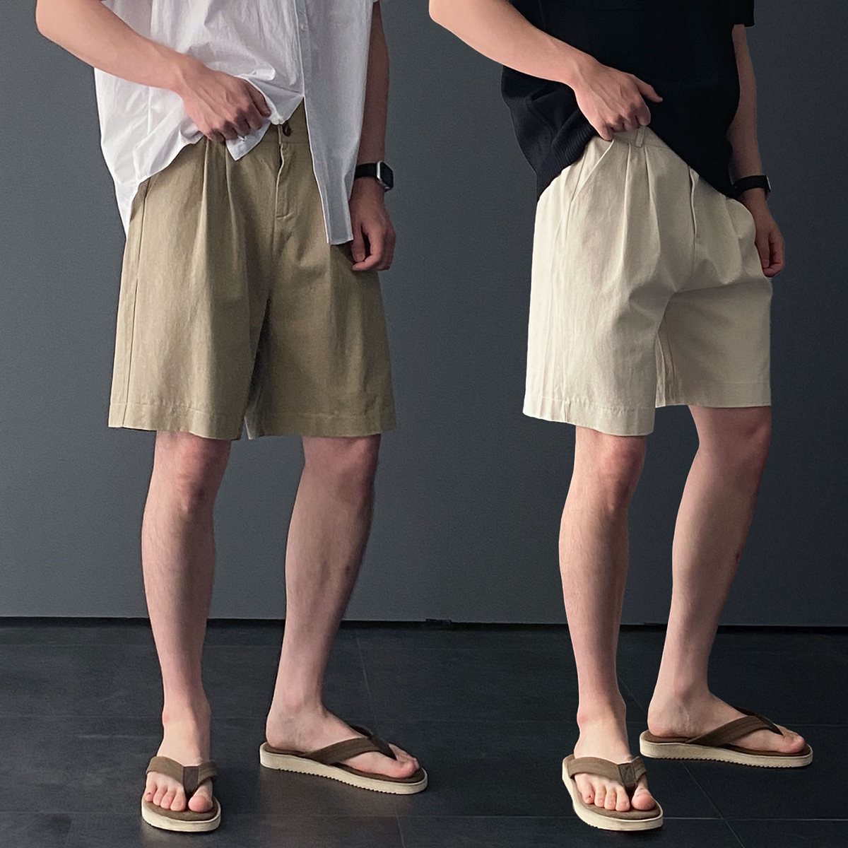 1+1 치노반바지 남자버뮤다팬츠 치노팬츠 면반바지 - 상품 이미지