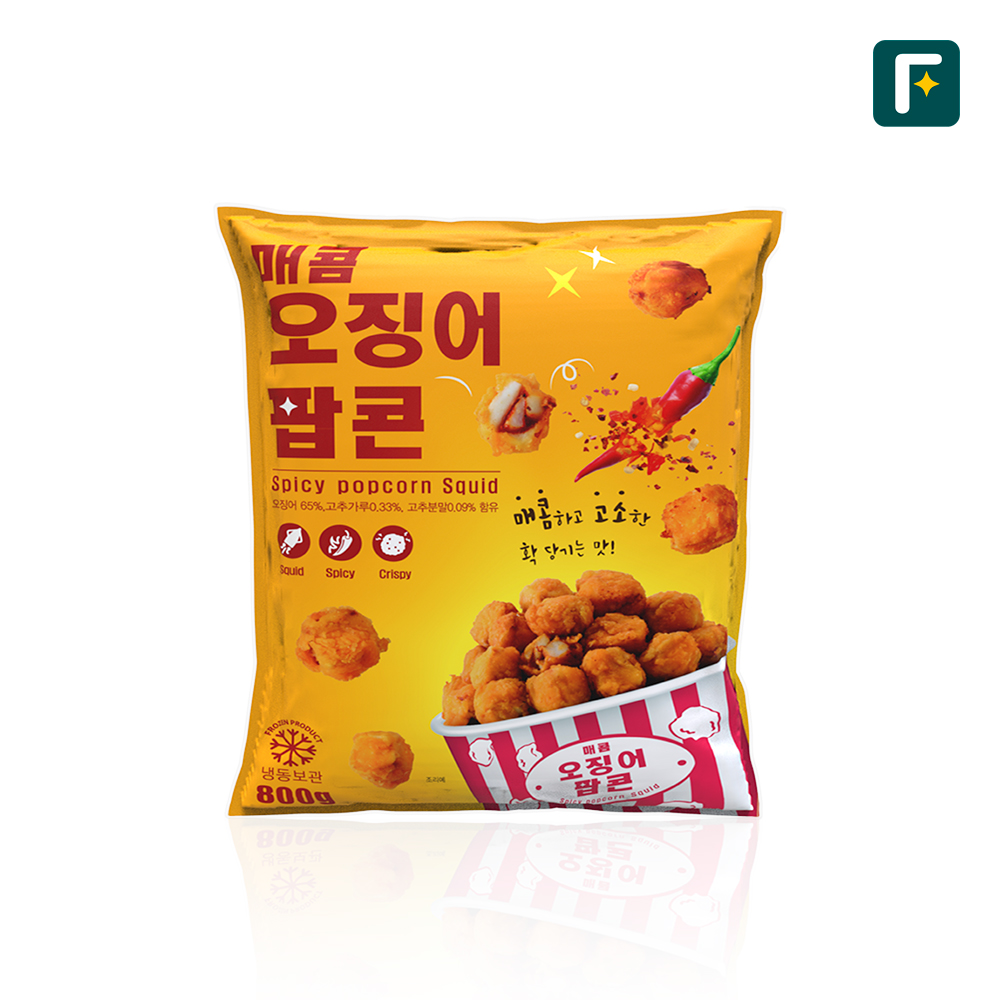 펀쿡 튀김용 매콤 오징어팝콘 800g 오징어 튀김 오징어볼 업소용 프라이팬 조리가능 - 상품 이미지