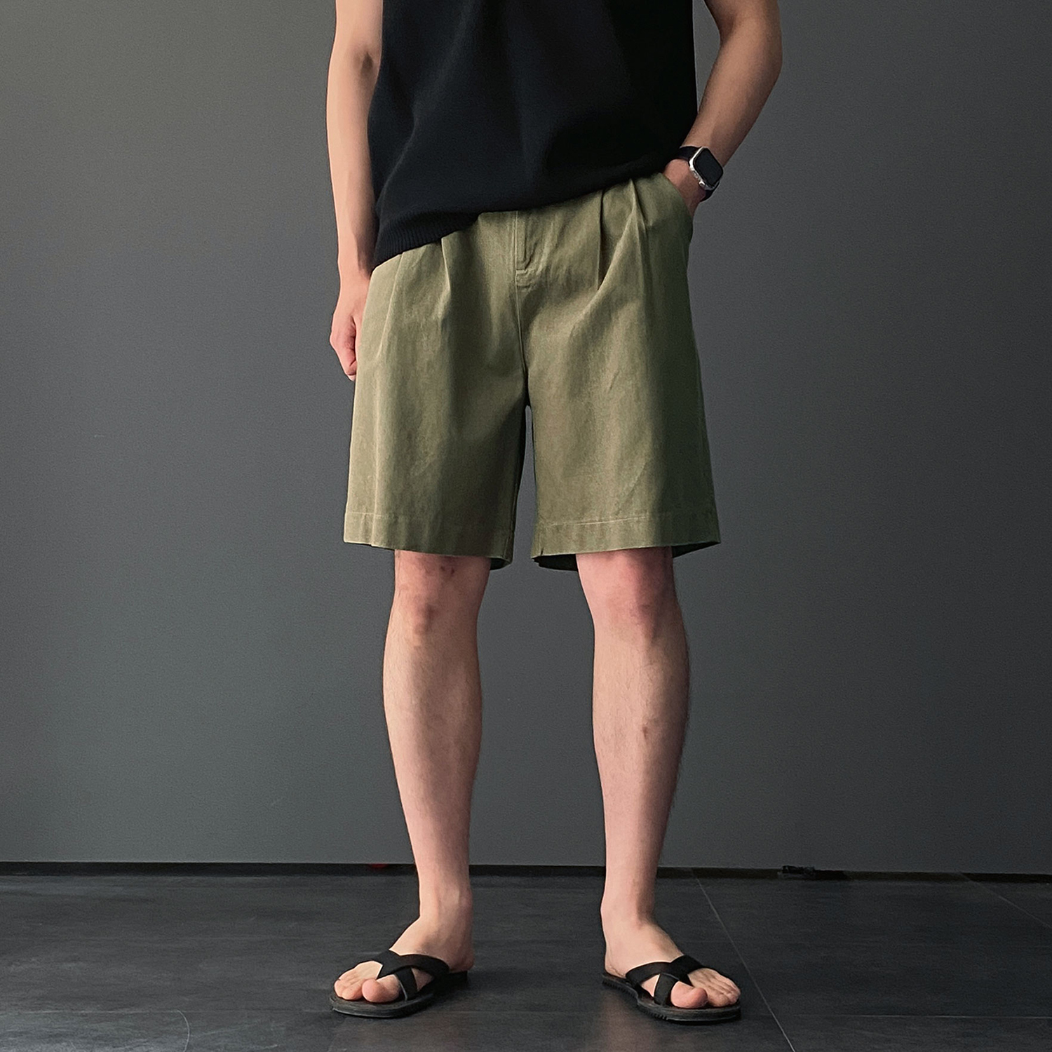 1+1 치노반바지 남자버뮤다팬츠 치노팬츠 면반바지 - 상세 이미지 2