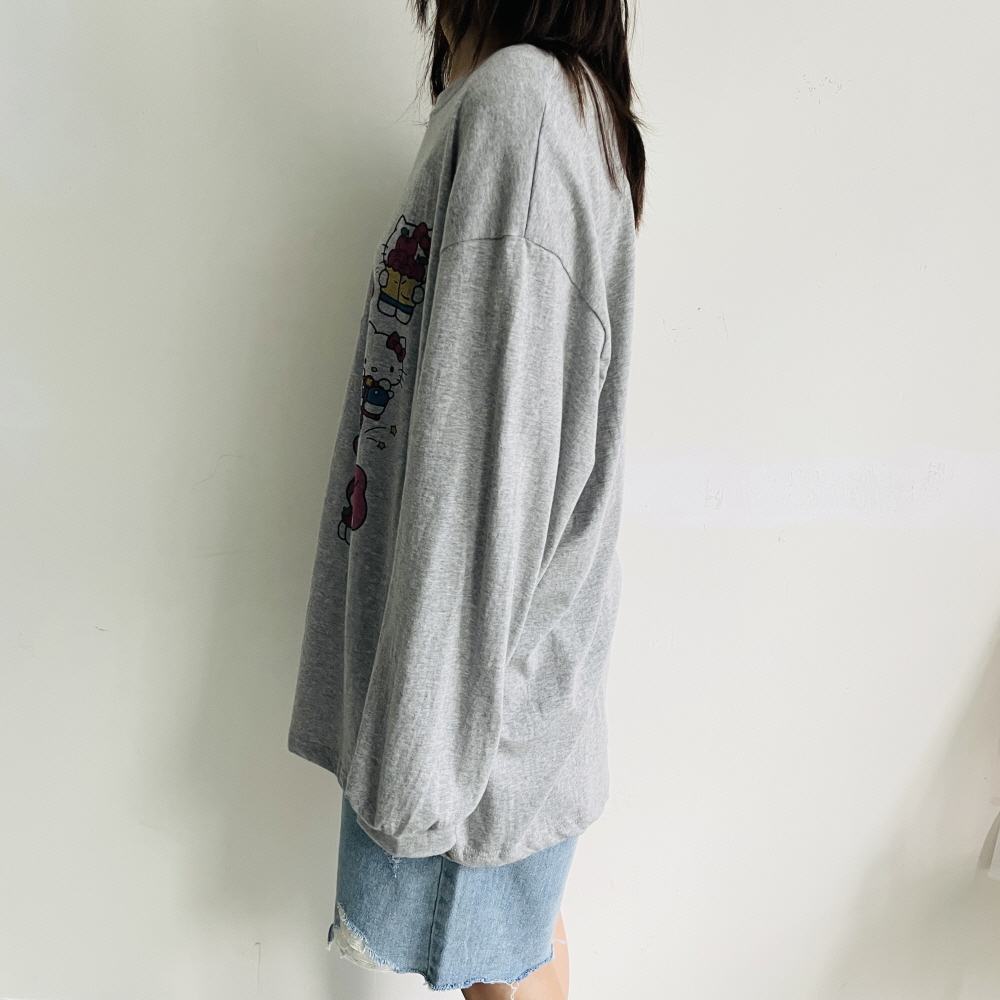 얇은긴팔티 키티티셔츠 캐릭터티셔츠 오버핏 박스티 - 상세 이미지 4