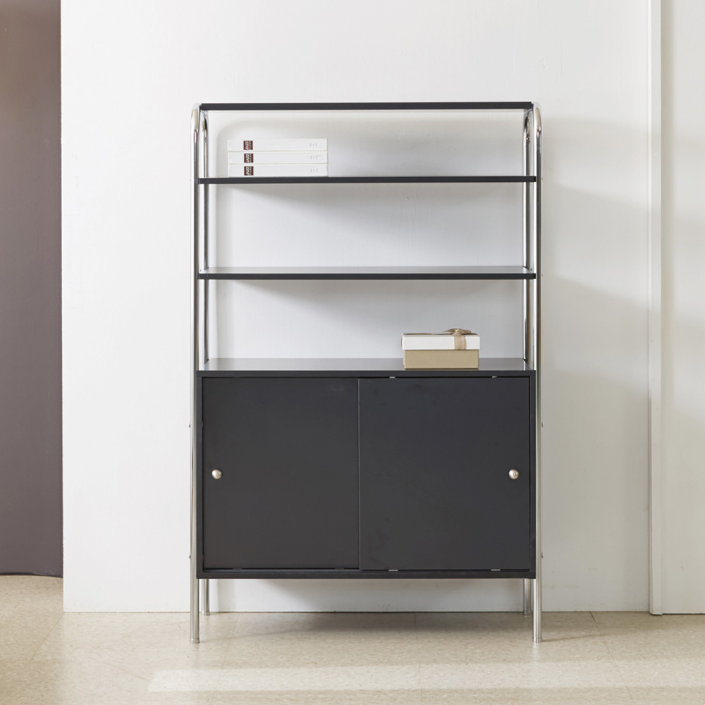 오누 슬라이딩 미드센츄리 모듈 다용도 슬라이드 수납선반장 850x385x1300mm, 5단, 블랙 - 상세 이미지 3