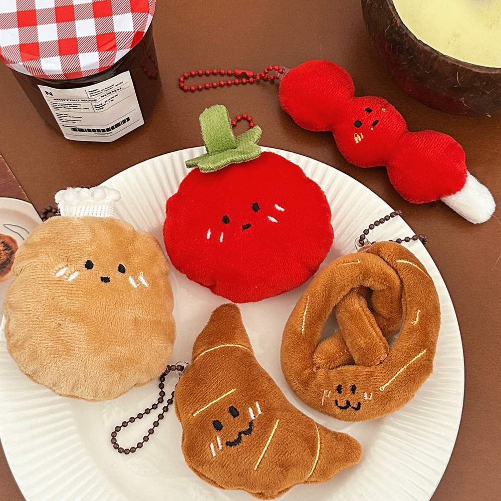 뽀글이 음식 플러피 토마토 인형 키링 감자 탕후루 키링 빵 프레첼 크로와상 가방 꾸미기 - 상세 이미지 2