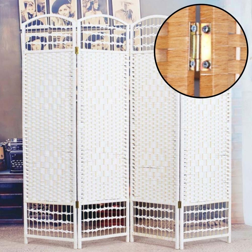 라탄 병풍 파티션 4단 접이식 파티션 화이트 150cm - 메인 이미지