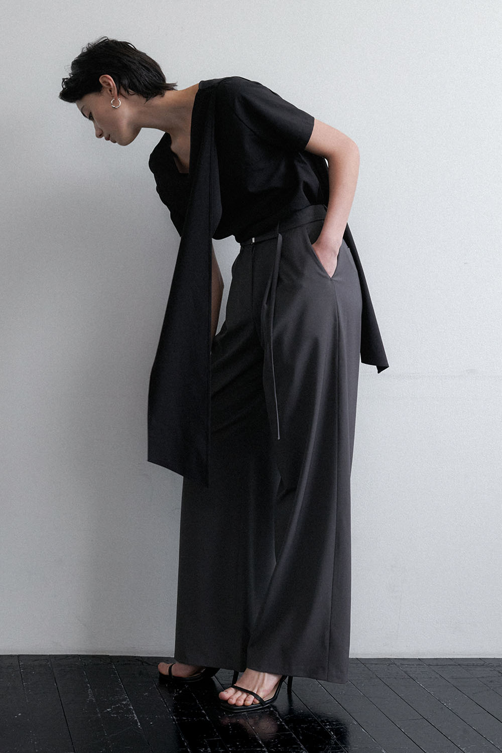 Summer Wool Belted Semi-wide Trouser Khaki Grey - 상세 이미지 2