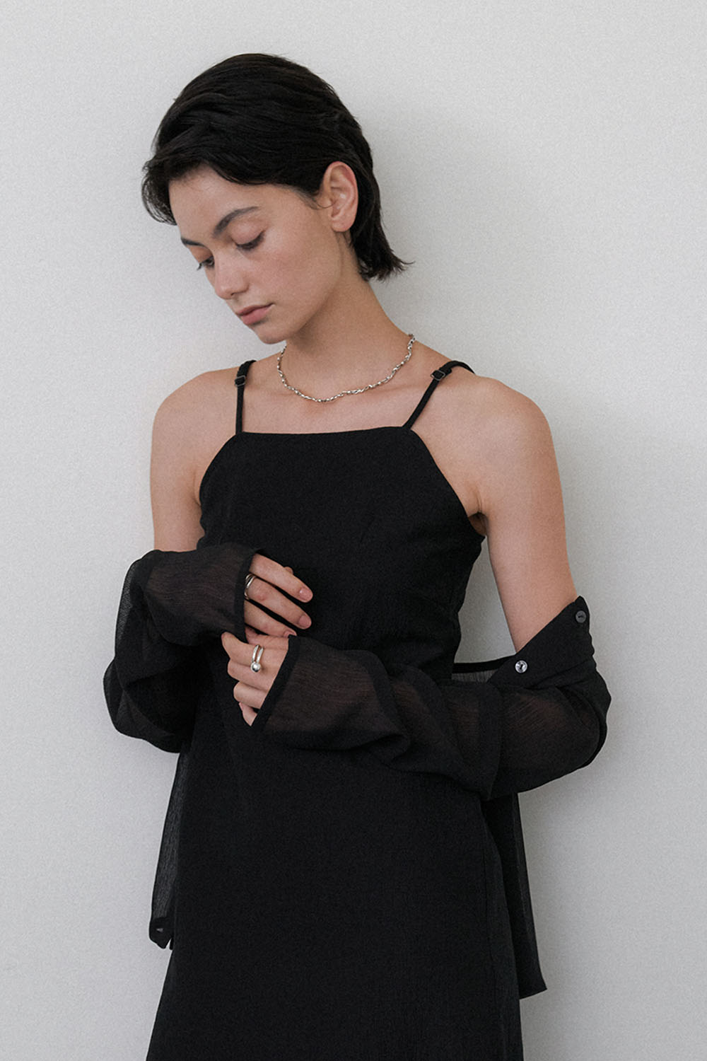 Crease Sleeveless Long Dress Black - 상세 이미지 5