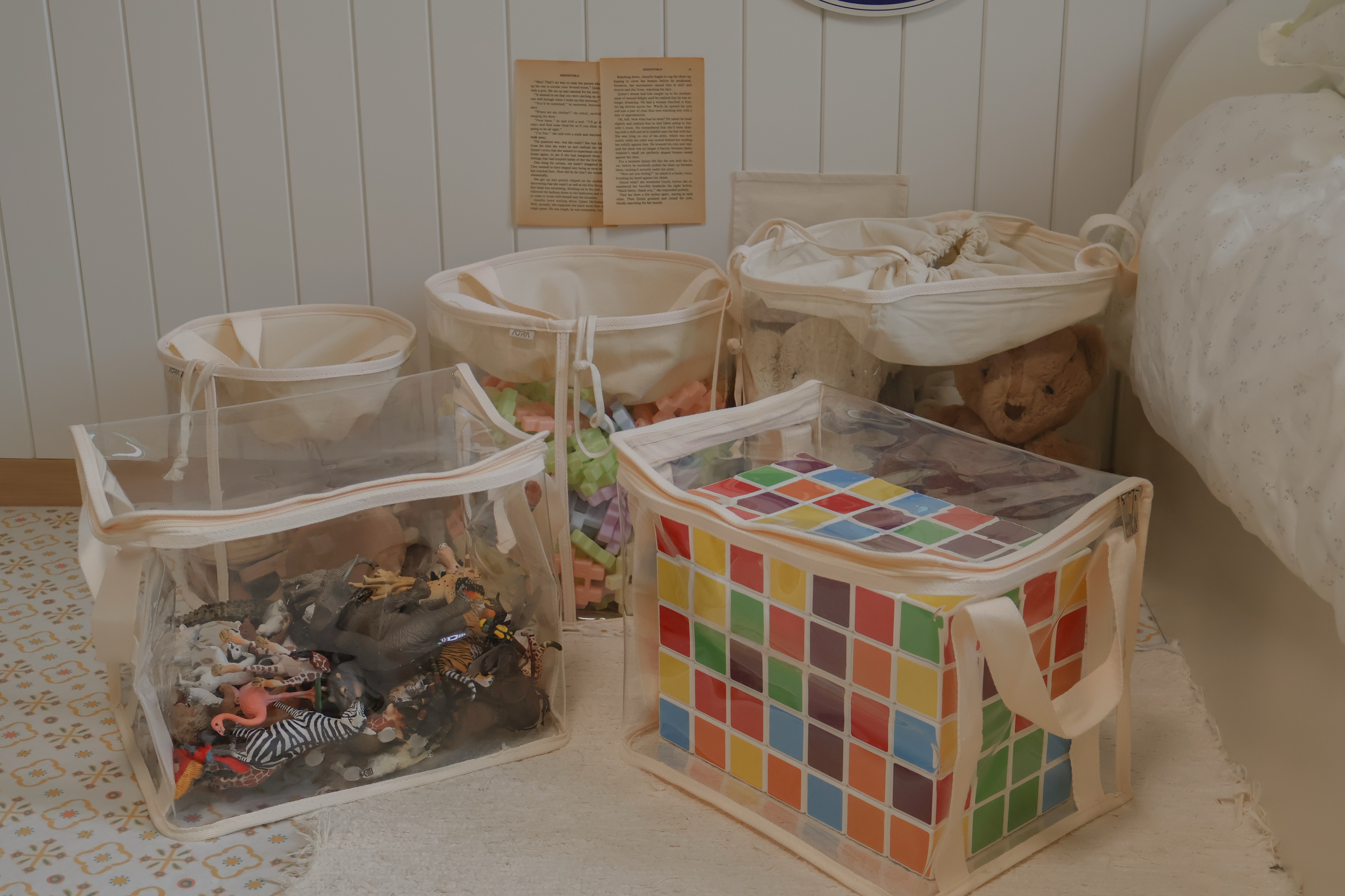 아오라 사각 TPU 투명 장난감 정리함 바구니 수납함 아기 인형 책 보관함 박스 M